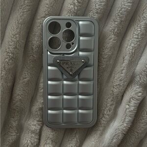 Prada Metallic Silver Quilted Phone Case